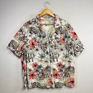CD Daniels Hawaiian Tropical Scene Button Up Shirt Women's 1X Short Sleeve